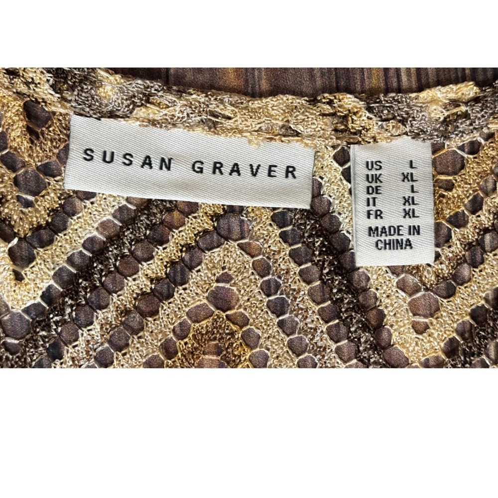 Susan Graver Knit Cardigan Womens XL Gold Brown Zig Zag Print Open Front - Picture 11 of 12